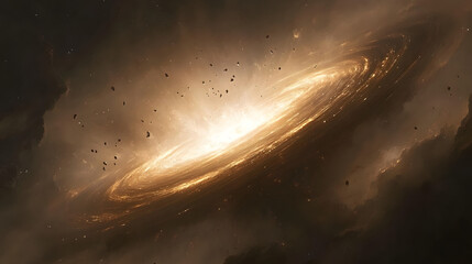 Poster - large black hole in the night sky surrounded by numerous shining stars