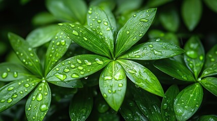 Poster - rain falling on green lush plants