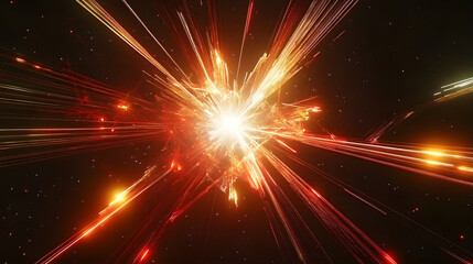 Poster - starburst pattern with red and yellow lights radiating from the center in a dark background
