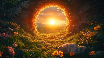 Poster - resurrection the empty tomb in the sunlight