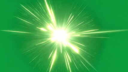 Poster - Green screen video showing light streaks converging towards a central point, creating a bright flash, ideal for visual effects and motion graphics