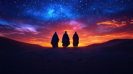 Poster - scene of the three wise men in the desert