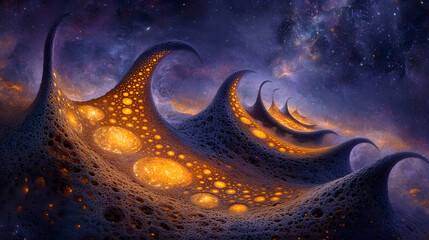 Wall Mural - large yellow and black object located in the center of a colorful nebula in outer space