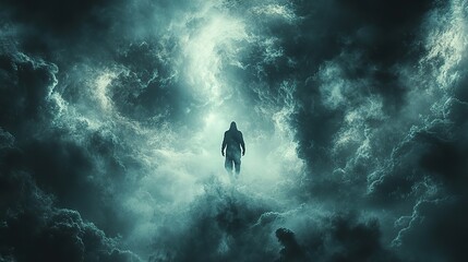 Aufkleber - silhouette of a man flying in the dark cloudy sky at night
