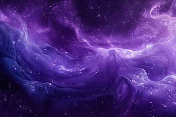 Wall Mural - ethereal nebula swirls in deep purple and silver, creating cosmic dance patterns against starlit void, with bioluminescent particles floating through space like celestial fireflies