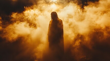 Leinwandbilder - silhouette of jesus in the smoke and sunlight
