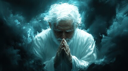 Aufkleber - spiritual awakening old man in prayer digital illustration