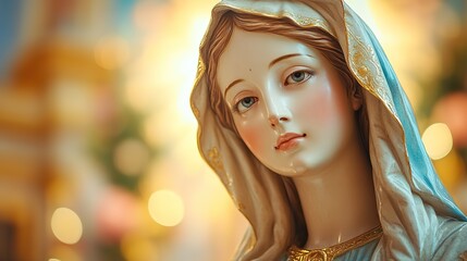 Poster - statue of mother mary in the church selective focus