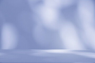 Fototapete - Wall interior background, studio and backdrops show products. with soft light shadow from window color blue and white. background for text insertion and presentation of product	
