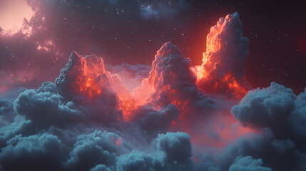 Poster - Vibrant sky with colorful clouds during sunset over natural landscape