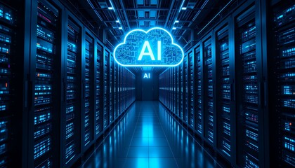 Aufkleber - Futuristic server room showcasing AI cloud computing.