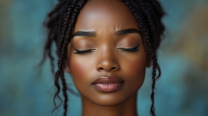 Aufkleber - touched by his grace beautiful young black woman with braids looking up with tears in her eyes christian concept