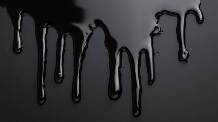 Wall Mural - Dripping Black Liquid on Dark Surface with Glossy Finish