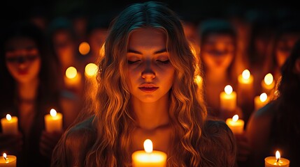 Poster - unity in prayer faith beyond destruction crowds of people praying together with candles