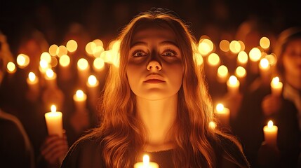 Aufkleber - unity in prayer faith beyond destruction crowds of people praying together with candles