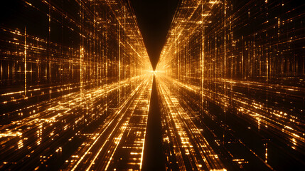 Poster - Illuminated tunnel of light passing through a dark room creating a dramatic contrast and visual effect
