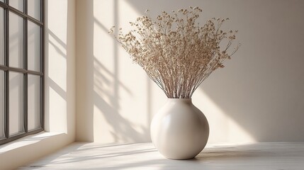 Aufkleber - vase with dried flowers on the white table 3d rendering