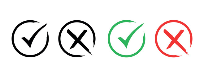 Poster - check mark and cross mark icon set. Check and Cross symbol set,  Tick and Cross png and vector illustration on transparent background.