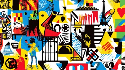 Poster - Colorful Abstract Art with Geometric Shapes and Diverse Patterns