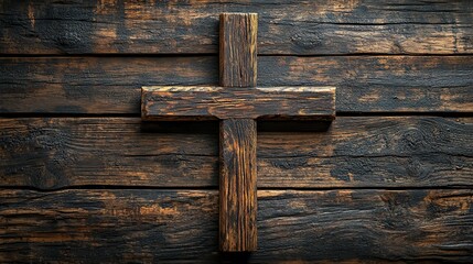 Aufkleber - wooden christian cross on old wooden wall christianity concept