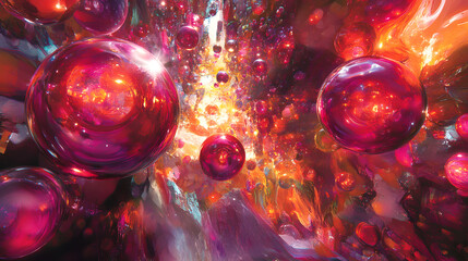 Poster - Painting of pink and orange spheres arranged artistically on a canvas with a smooth texture