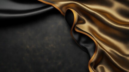 Poster - Elegant Black and Gold Satin Fabric with Soft Curves and Drapes