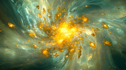 Poster - Large colorful explosion with vibrant hues and smoke billowing in the sky during a daytime outdoor event