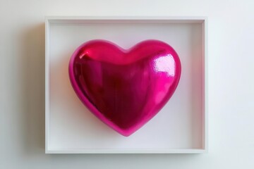 Wall Mural - glossy fuchsia heart pulses with a wet sheen on a stark white void, radiating bold love and playful 