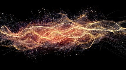 Aufkleber - Abstract luminous wave with flowing lines and particles against a dark backdrop conveying energy and connection