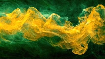 Aufkleber - Abstract flowing golden smoke on a dark green background creates a dreamy and ethereal visual experience with a dynamic energy and captivating depth