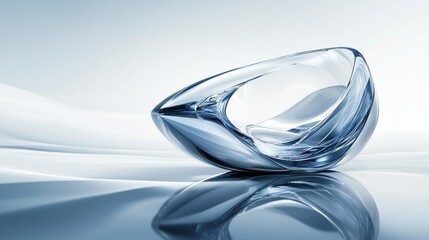 Aufkleber - Elegant Glass Sculpture with Fluid Design on Reflective Surface in Soft Blue Tones for Modern Art and Design