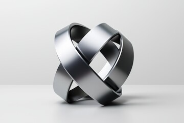 Aufkleber - Abstract interlocked shiny metal rings art on light background elegant minimalist style concept