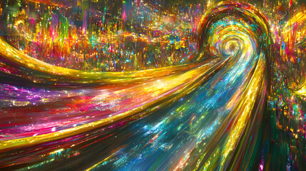 Poster - colorful abstract painting featuring a vibrant swirl of various hues and patterns in a dynamic compo