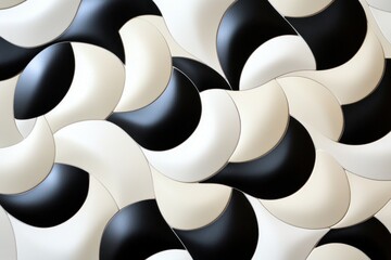 Poster - Curved abstract with seamless black and white art panels creating a elegant visual interplay design