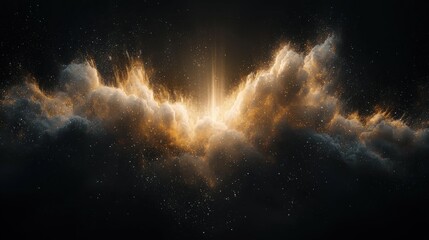 Poster - Celestial explosion of light through dark clouds cosmic landscape digital art ethereal environment surreal concept