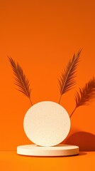 Poster - Artistic display of minimalist design featuring circular sculpture with feathers studio still life bright environment