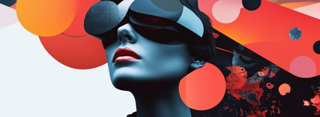 Poster - Abstract Fashion Portrait with Geometric Shapes and Colorful Elements