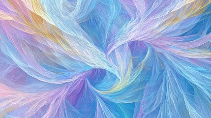 Fototapete - Ethereal fractal art with pastel hues of blue purple and gold creating a dreamy and calming abstract design perfect for backgrounds and artistic projects