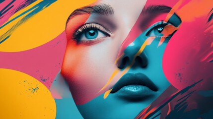 Poster - Beautiful Portrait with Abstract Colorful Brush Strokes