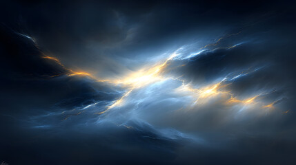 Poster - Dark cloudy sky with scattered clouds and a deep blue atmosphere during twilight hours