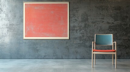 Aufkleber - Interior scene featuring a modern chair and a framed artwork against a textured wall creating a minimalist and artistic composition with a contemporary aesthetic