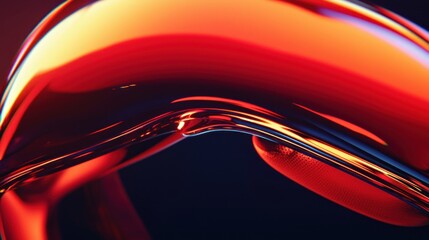 Poster - Abstract curved form with vibrant red and orange hues creating a dynamic modern design and smooth reflections for visual appeal and artistic expression