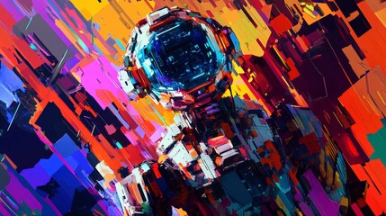 Poster - Abstract Futuristic Astronaut Surrounded by Colorful Geometric Shapes