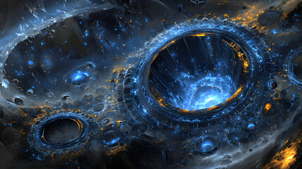 Poster - black hole surrounded by a vibrant blue nebula in the depths of space