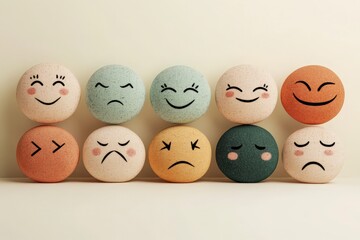 Poster - Decorative Emotional Faces in Soft Pastel Colors for Art Projects