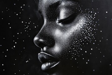 Poster - Elegant Black and White Portrait of a Woman with Sparkling Details