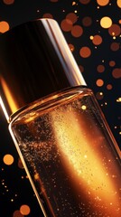 Poster - Elegant Glass Bottle with Golden Liquid and Sparkling Bokeh Effect