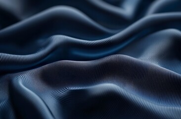 Poster - Elegant Dark Blue Fabric with Soft Textile Waves and Textures