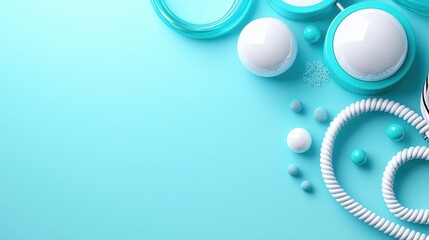 Aufkleber - Playful Arrangement of Spheres Rings and Twisted Rope on Light Blue Backdrop Capturing Clean Aesthetic and Modern Design for Creative Projects
