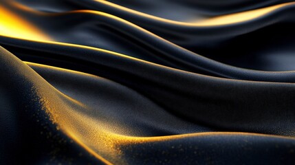 Poster - Elegant Black Silk Fabric with Golden Highlights and Soft Textures